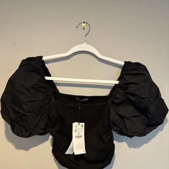 Women's Black Zara Cropped Top - Size Medium NWT - Picture 9 of 13